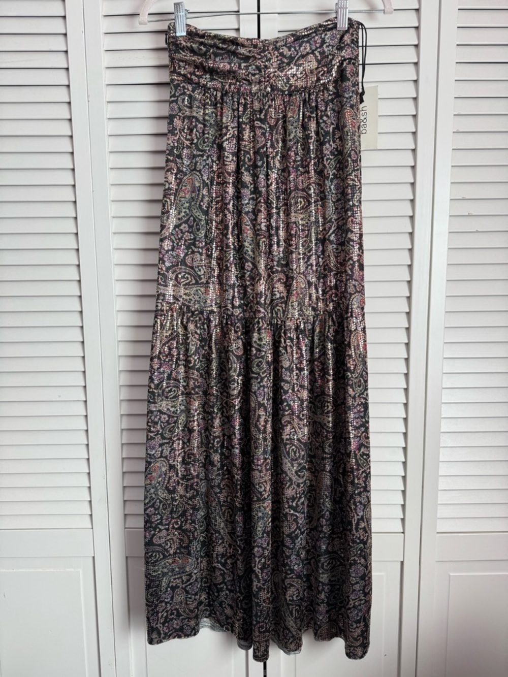 ba&sh Gabriel Metallic Paisley Print Jersey Tiered Maxi Skirt Small NWT - Picture 11 of 15
